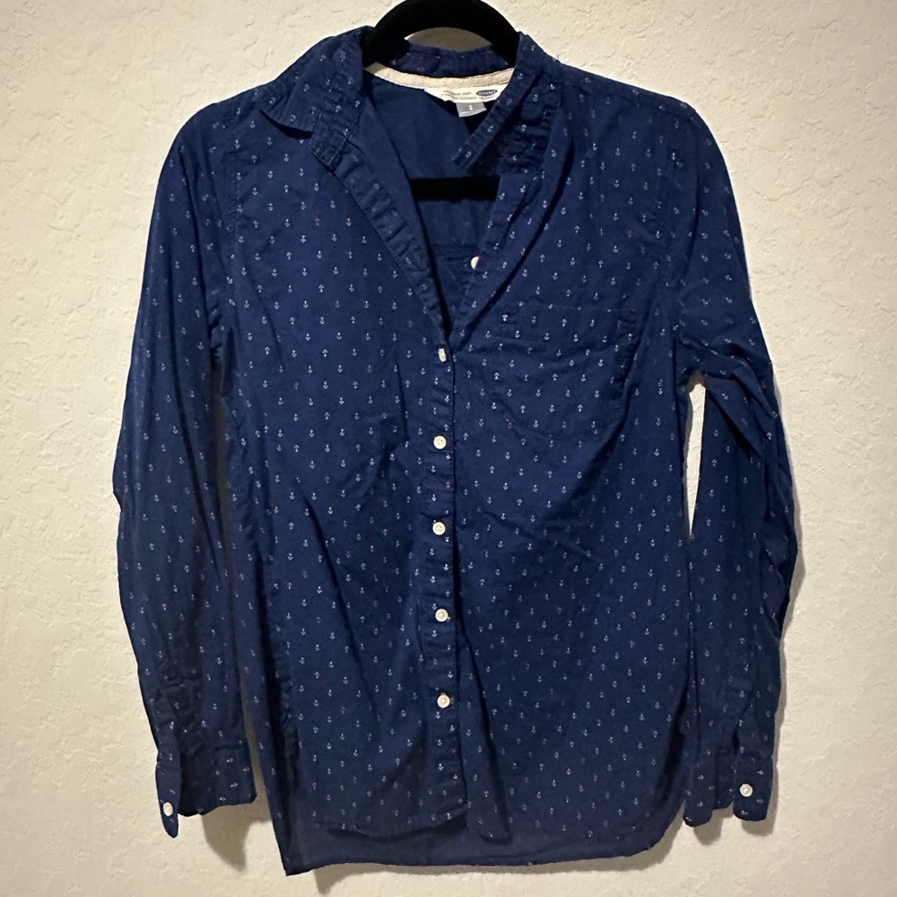Old Navy Women’s Navy with Anchors Casual Button-Down Shirt